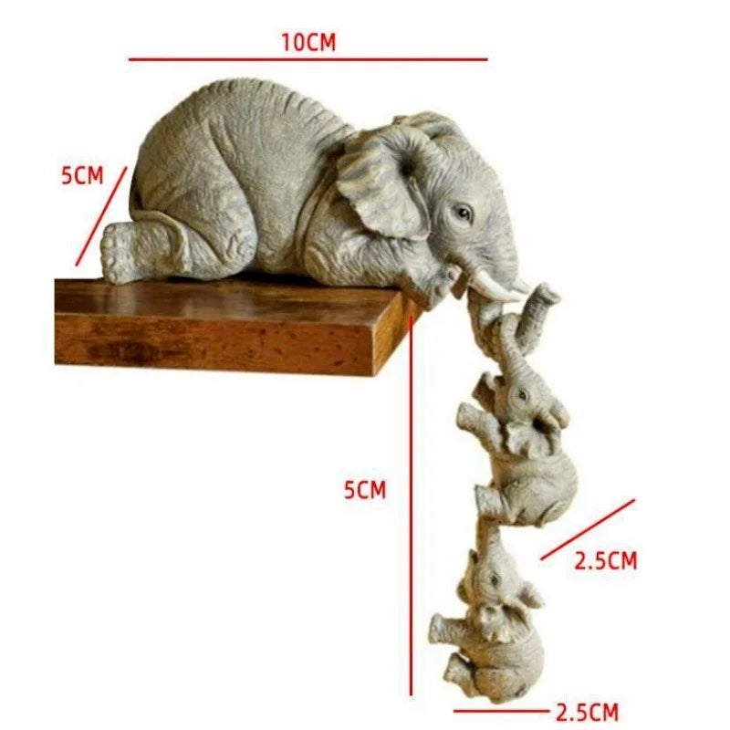 3pcs/set Cute Elephant Figurines - Elephant Holding Baby Elephants - Made Of Resin