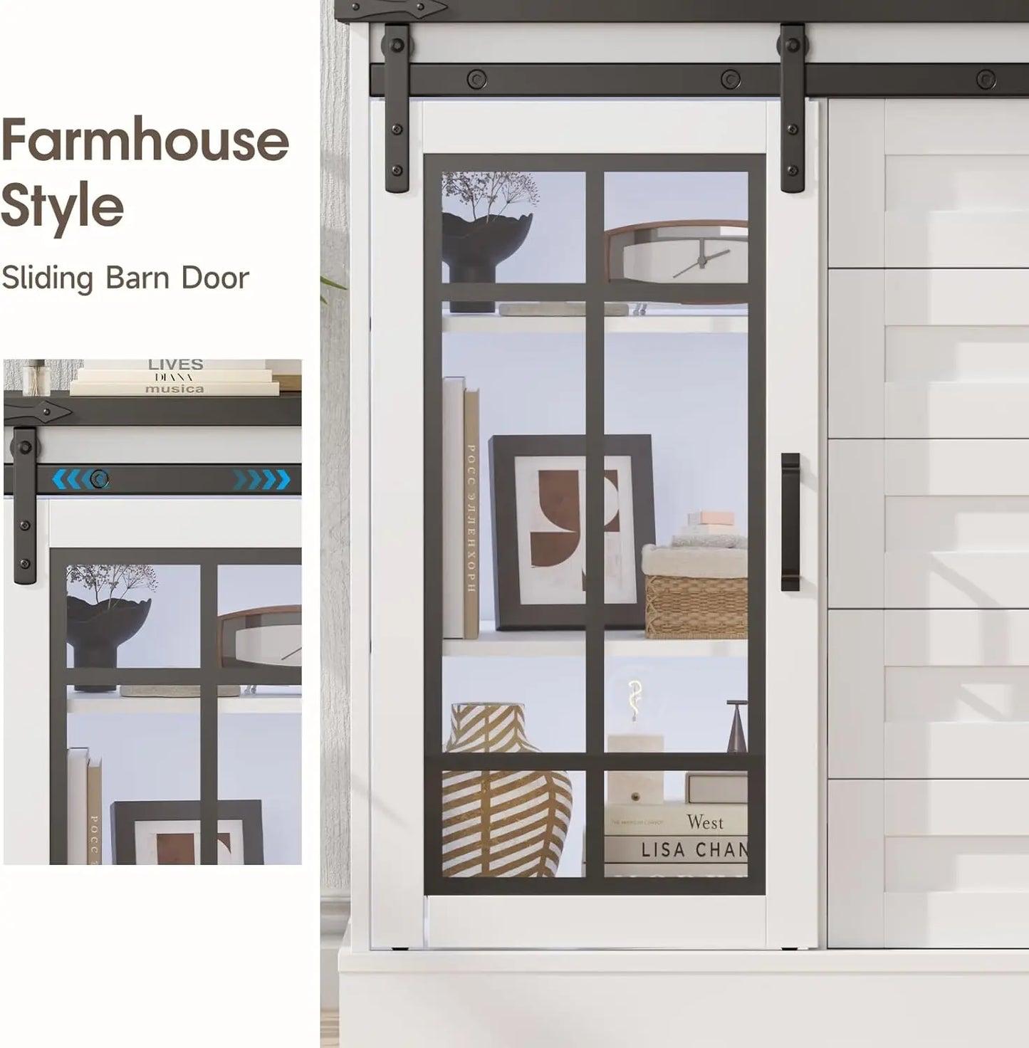 6 Drawer Dresser with Slide Glass Door Farmhouse Tall Chest of Drawers Storage Organizer Living Room, Bedroom Or Office