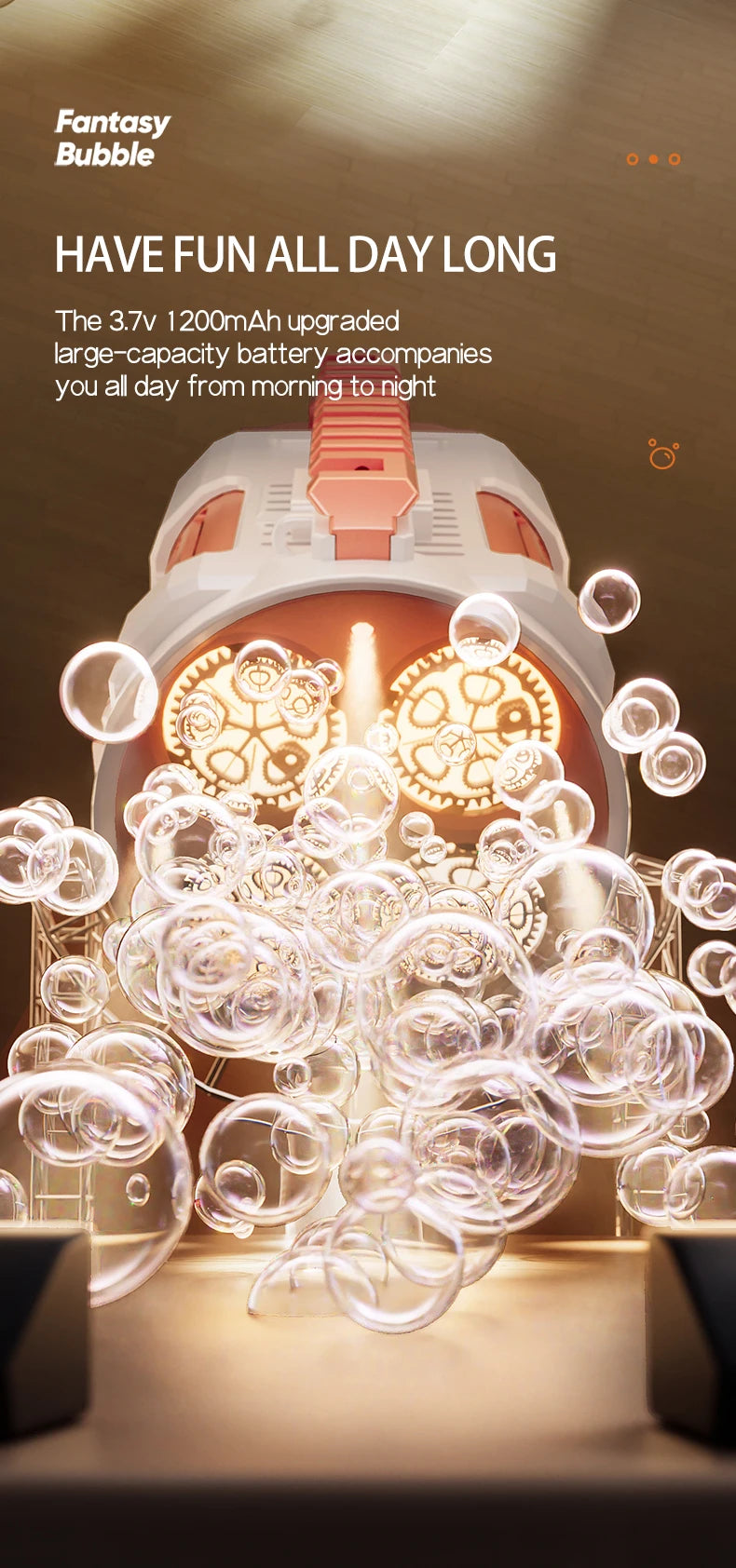 Rechargeable Automatic Bubble Machine Gun, No Drip With Colorful Lights, 10K+ Bubbles