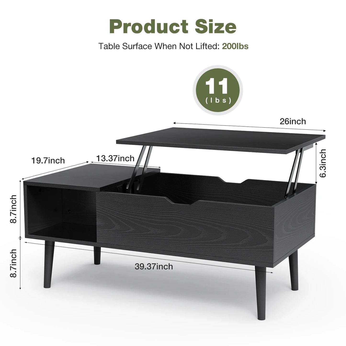 Wooden Lift Top Coffee Tables For Living Room 39.37"x19.7" W/ Storage