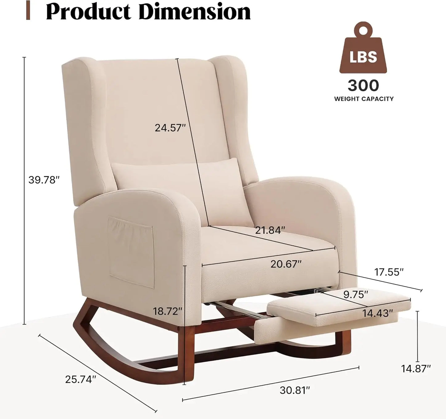 Rocking Chair with Foot Rest - Wingback Nursery Rocking Chair - Teddy Nursing Rocker Chair with Pillow