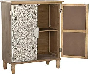 Sophia & William Accent Cabinet with 2 Doors - Distressed Storage Cabinet with Wood Frame and Checkered Patterns - Other Designs