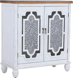Sophia & William Accent Cabinet with 2 Doors - Distressed Storage Cabinet with Wood Frame and Checkered Patterns - Other Designs
