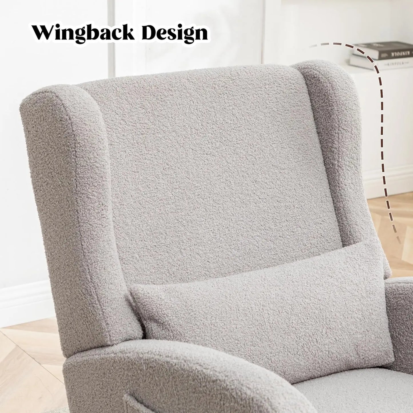 Rocking Chair with Foot Rest - Wingback Nursery Rocking Chair - Teddy Nursing Rocker Chair with Pillow