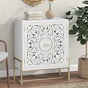 Sophia & William Accent Cabinet with 2 Doors - Distressed Storage Cabinet with Wood Frame and Checkered Patterns - Other Designs