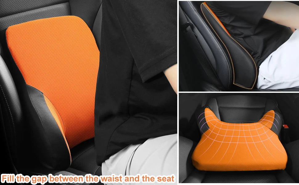Memory Cotton Neck & Car Seat Pillow Support - Auto Lumbar Cushion - Comfortable and Breathable Car Headrest & Lumbar Support