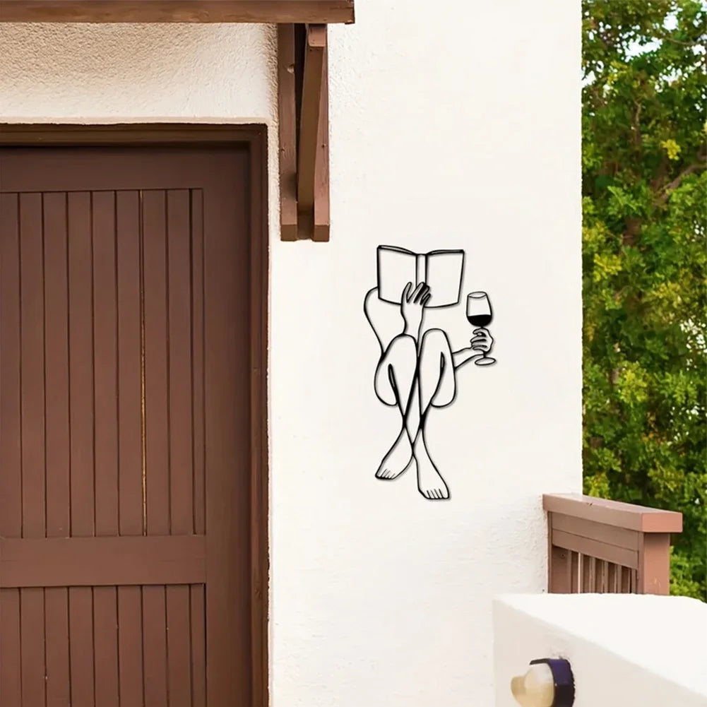 Woman Reading Book & Drinking Wine - Metal Wall Decor