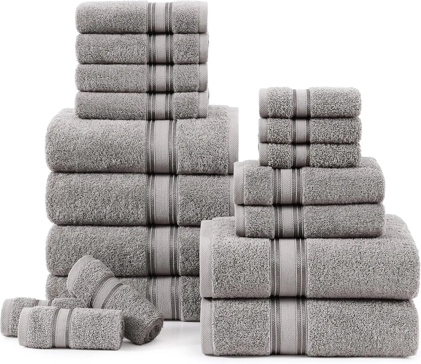 100% Cotton Soft 18 Piece Bath Towel Set - Quick Dry - Highly Absorbent Shower Towels