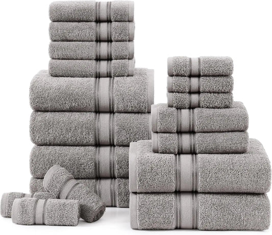 100% Cotton Soft 18 Piece Bath Towel Set - Quick Dry - Highly Absorbent Shower Towels