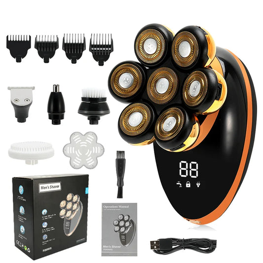 IXP7 Waterproof Floating Men's Electric Shaver - Wet/Dry Beard Trimmer - Electric Razor - Rechargeable - LCD Display + Accessories