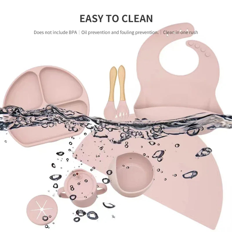 6 PCS Baby Meal Silicone Set - Childrens Meal Training Set w/Cutlery