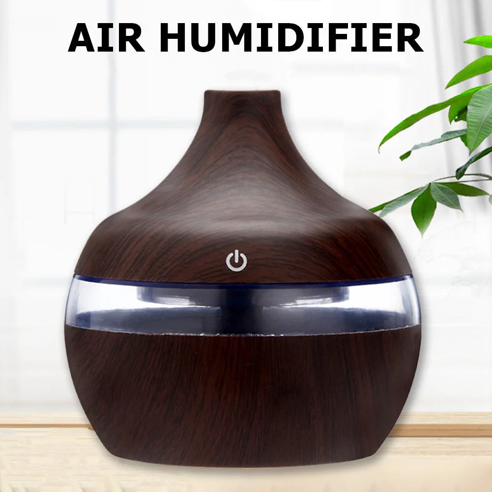 300mL Aroma Essential Oil Diffuser - Wood Grain - Desktop - Air Humidifier - Aromatherapy Purifier - Mist Maker