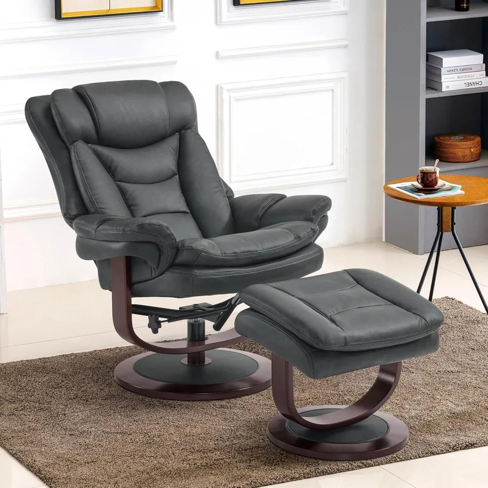 Swivel Recliner with Ottoman - Reclining Chair with Adjustable Back - Faux Leather - Upholstered Lounge Chair for Living Room Or Office