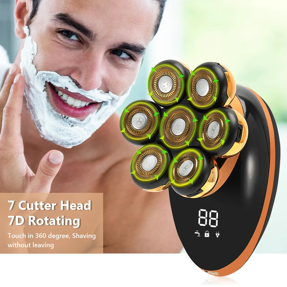 IXP7 Waterproof Floating Men's Electric Shaver - Wet/Dry Beard Trimmer - Electric Razor - Rechargeable - LCD Display + Accessories