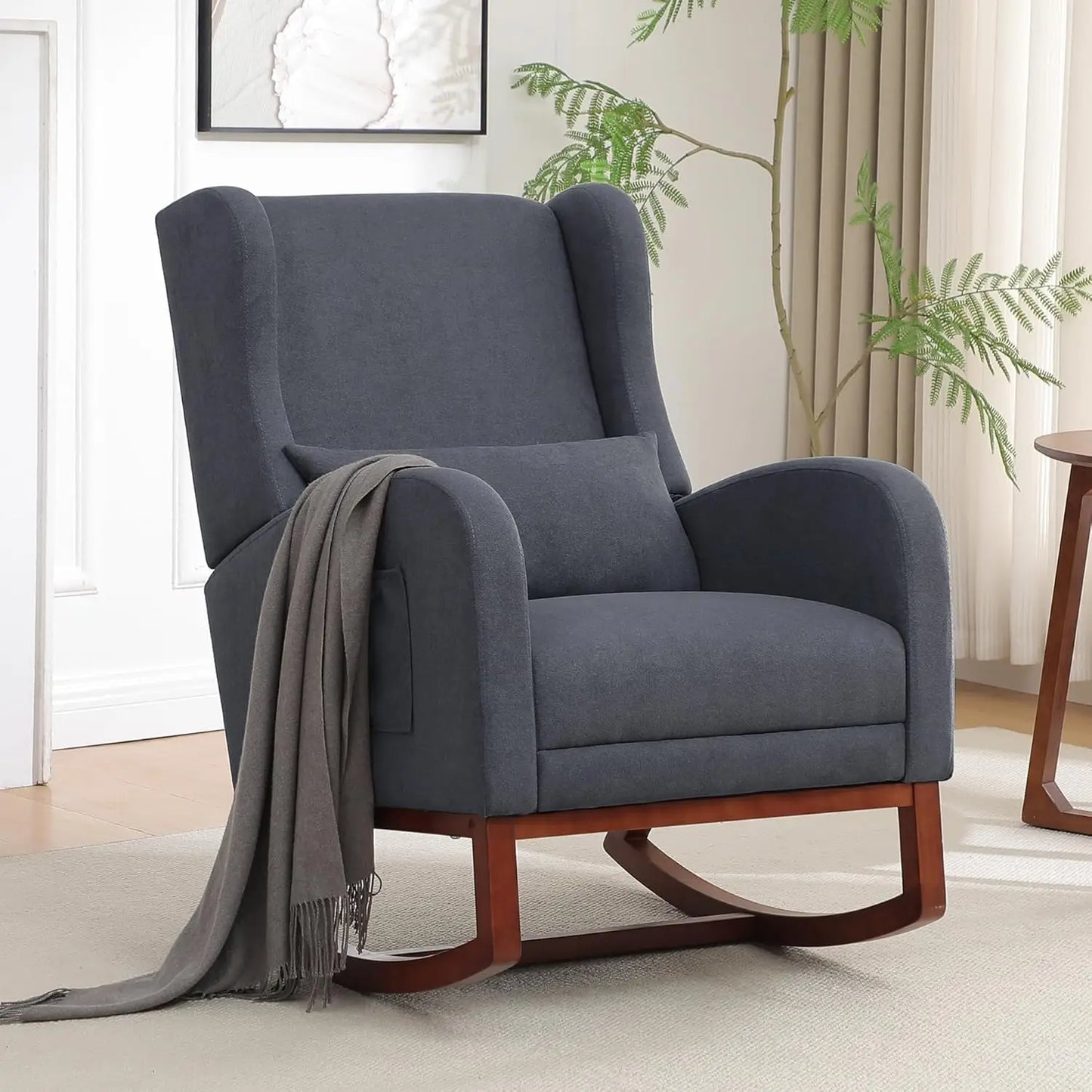 Rocking Chair with Foot Rest - Wingback Nursery Rocking Chair - Teddy Nursing Rocker Chair with Pillow