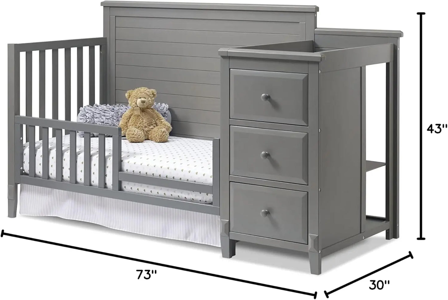 Berkley Crib and Changer with Solid Panel Back - Classic -in- Convertible Diaper Changing Table - Non-Toxic, Finish Wooden Baby Bed