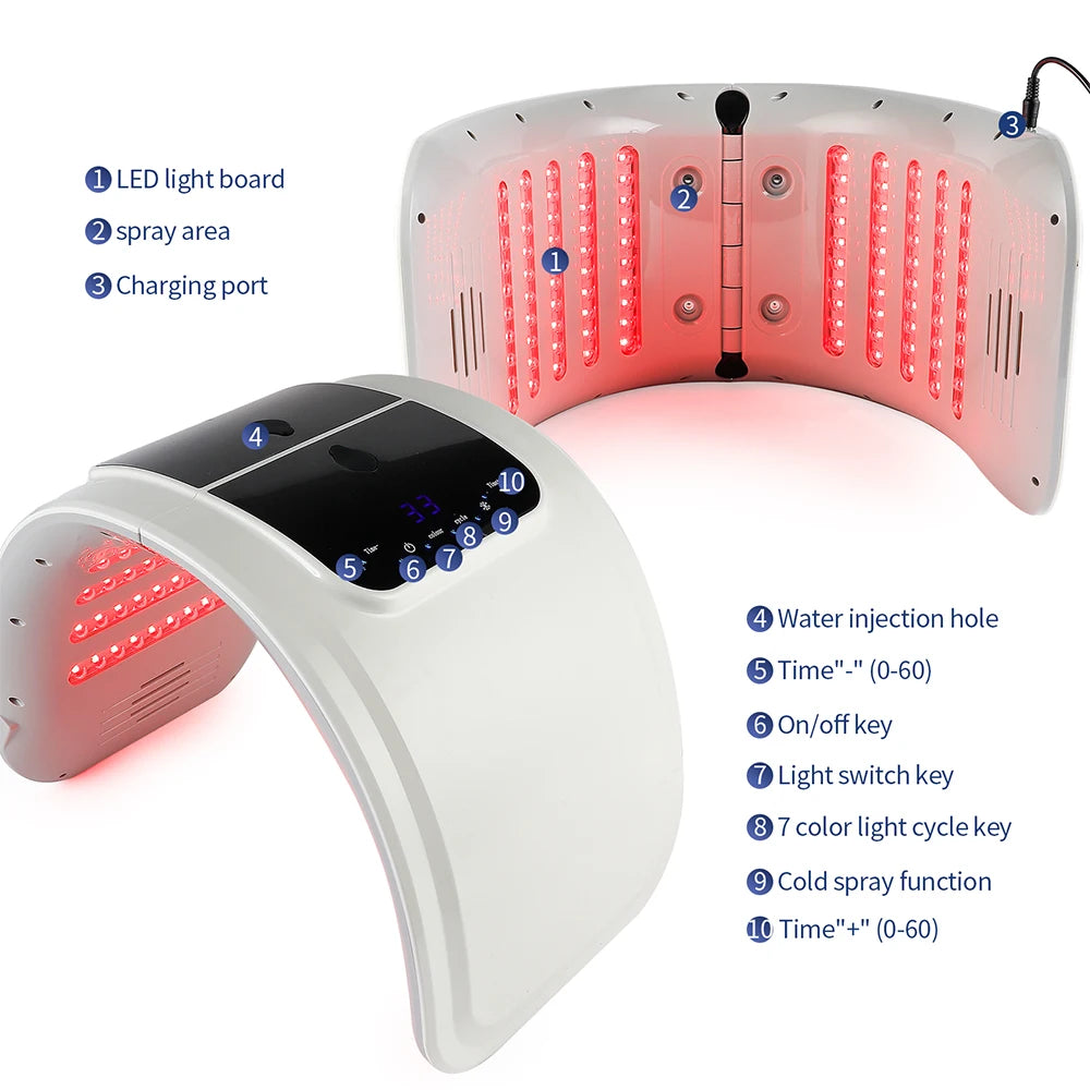 Photon LED Face Mask - 7 Light Colors - Nano Spray - Beauty Machine, Deep Moisturize, Skin Care, Home Use, LED Beauty Mask