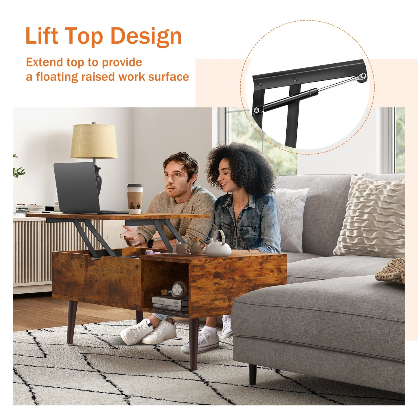 Wooden Lift Top Coffee Tables For Living Room 39.37"x19.7" W/ Storage