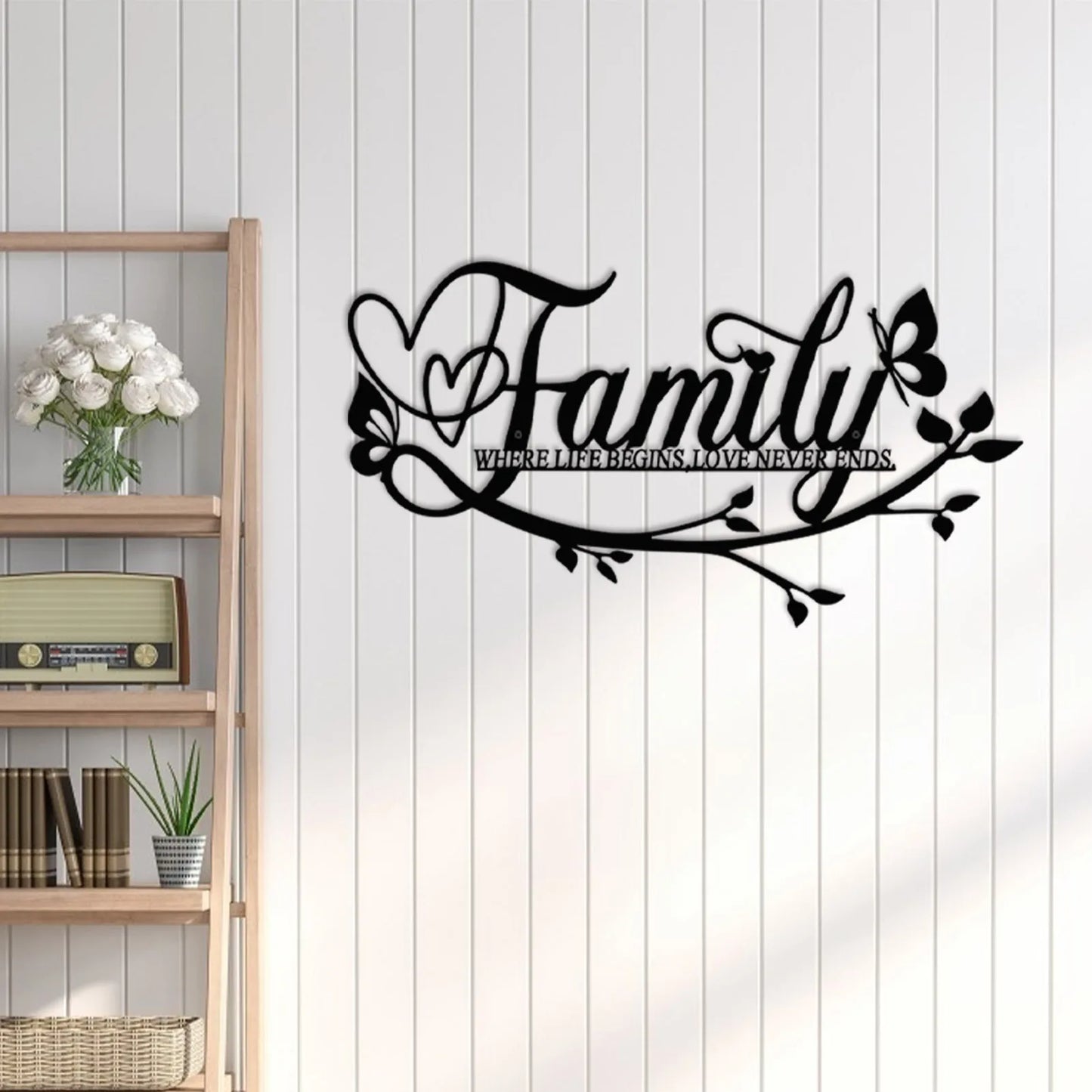 Home Decor, Wall Metal Home Sign, Black Wall Art Flower Letter Sign, Metal Happy Wall Art, for Home Wall Decorations
