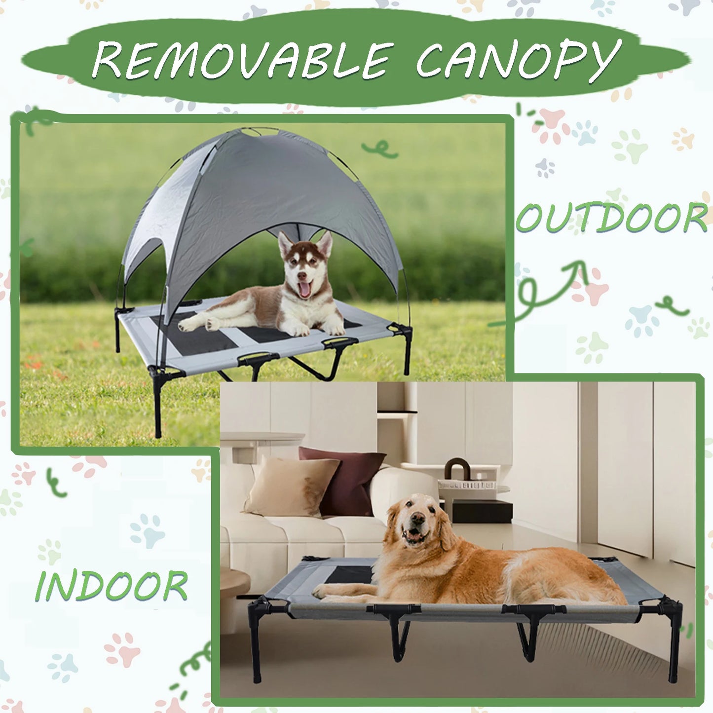 Dog Bed with Canopy - Anti Scratch Oxford Fabric - Summer Portable Pet Cot - Anti Slip - Indoor, Outdoor