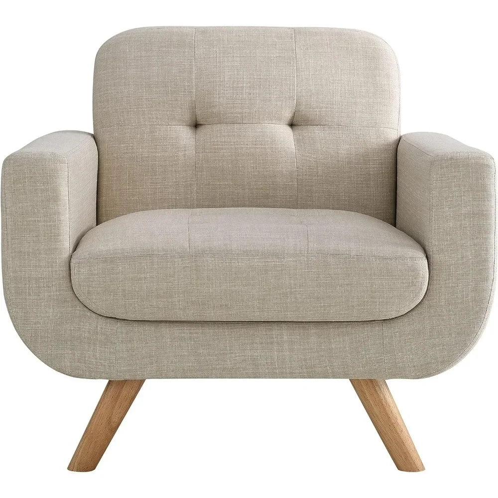 Elena Contemporary Accent Armchair with Linen Upholstery, Beige