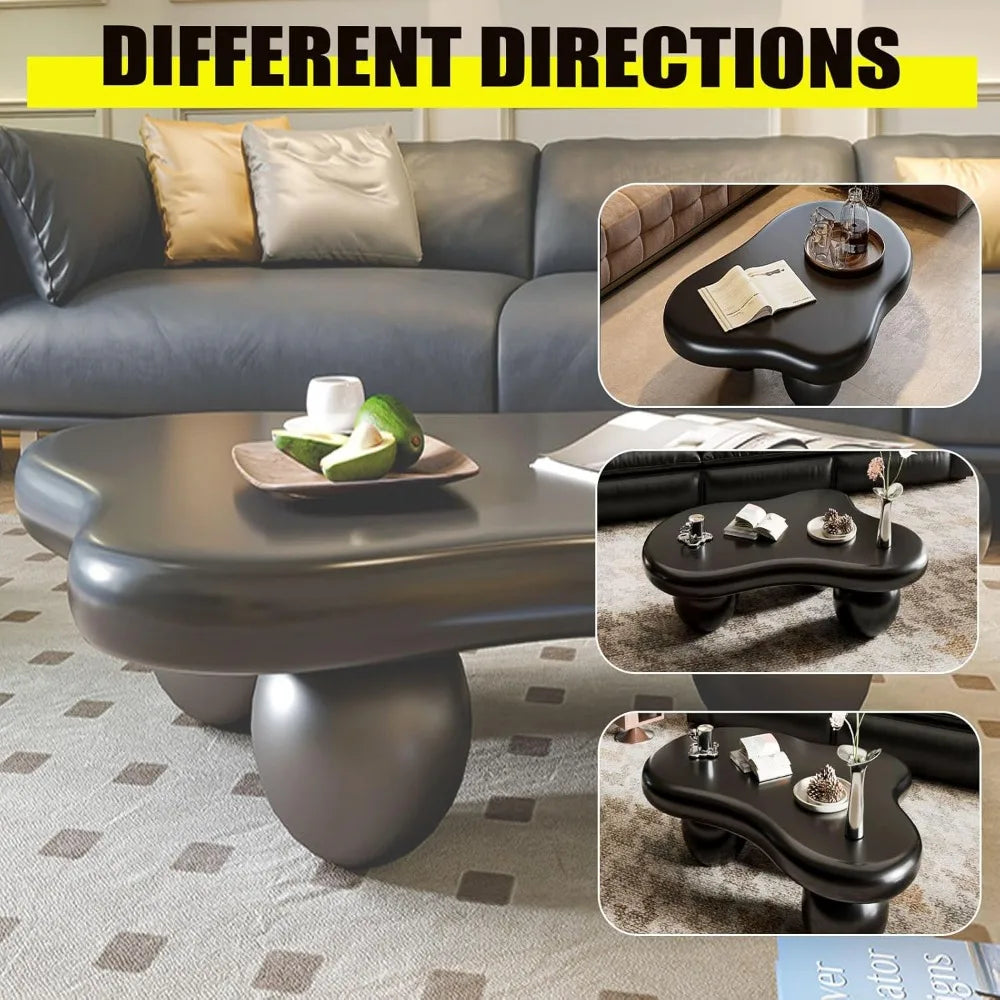 Modern Coffee Table - Abstract Cloud Shape - Low Coffee Table Irregular Indoor Tea Table with 3 Oval Leg for Living Room (47in) Office