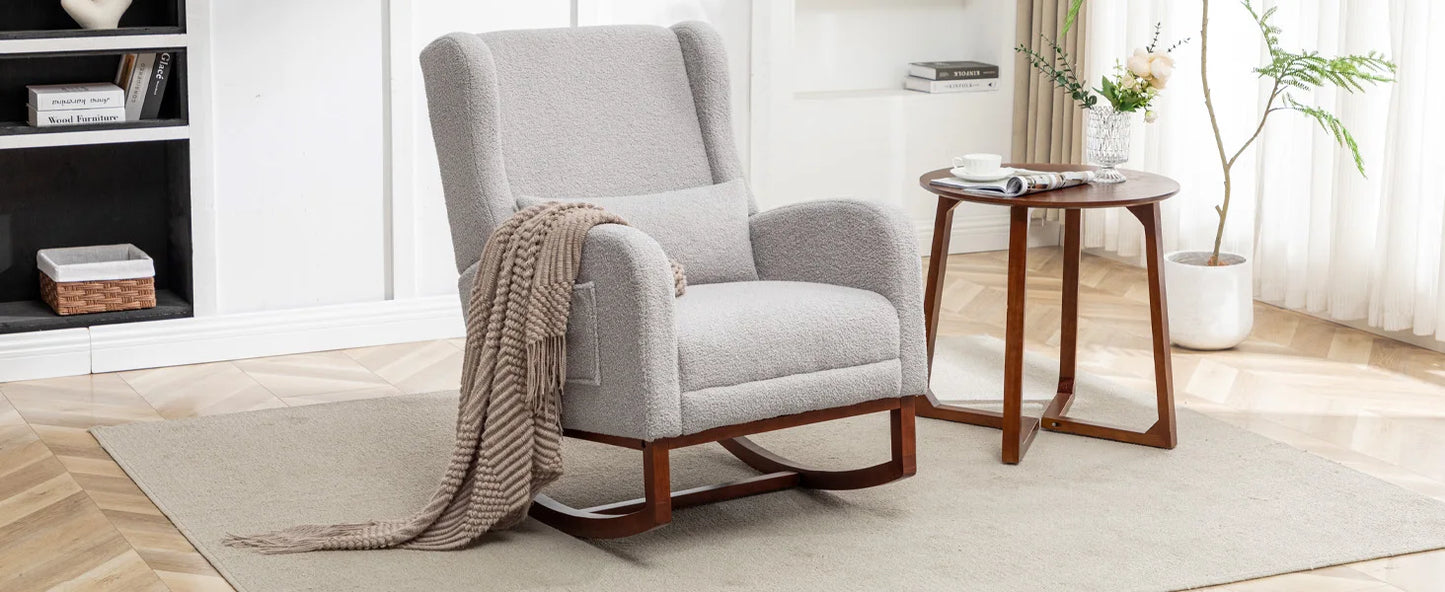 Rocking Chair with Foot Rest - Wingback Nursery Rocking Chair - Teddy Nursing Rocker Chair with Pillow