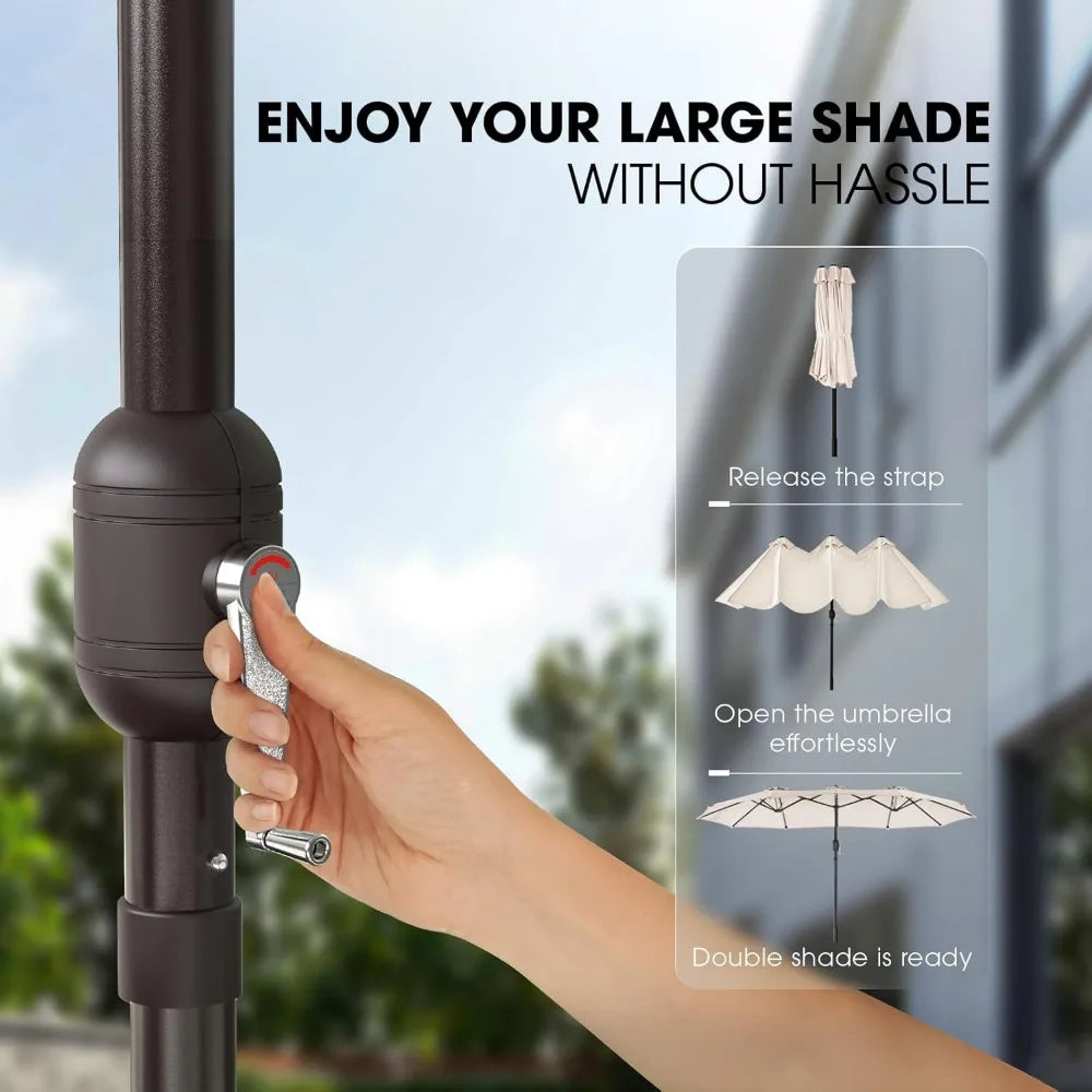 15ft Large Patio Umbrella with Base Included - Outdoor Double-Sided Umbrella with Crank Handle - Powerful UV Protective, for Poo