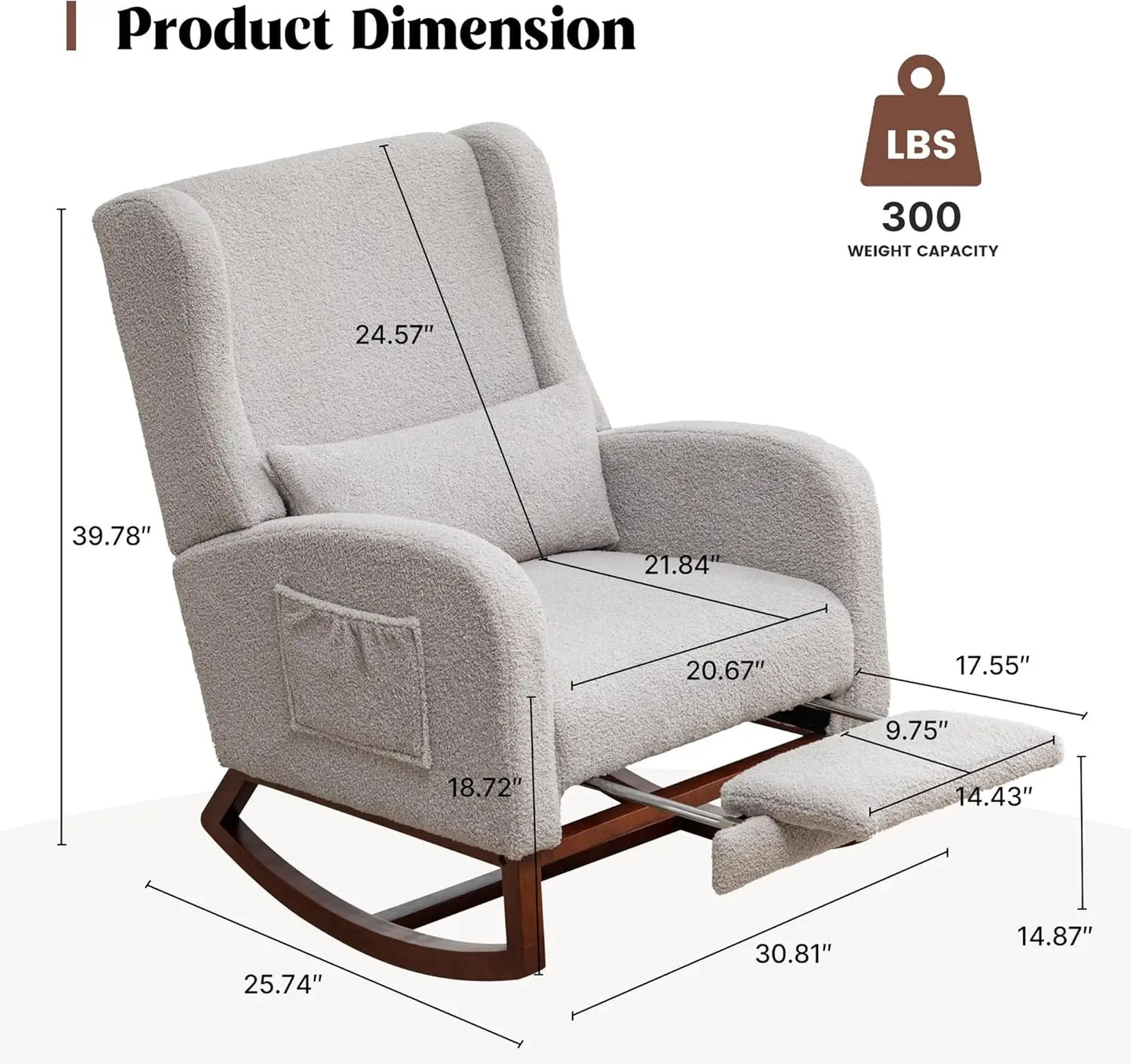 Rocking Chair with Foot Rest - Wingback Nursery Rocking Chair - Teddy Nursing Rocker Chair with Pillow