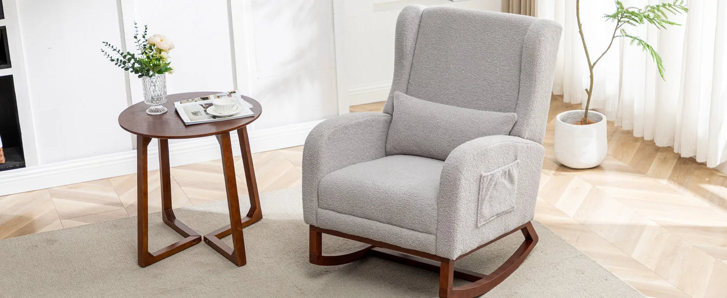 Rocking Chair with Foot Rest - Wingback Nursery Rocking Chair - Teddy Nursing Rocker Chair with Pillow