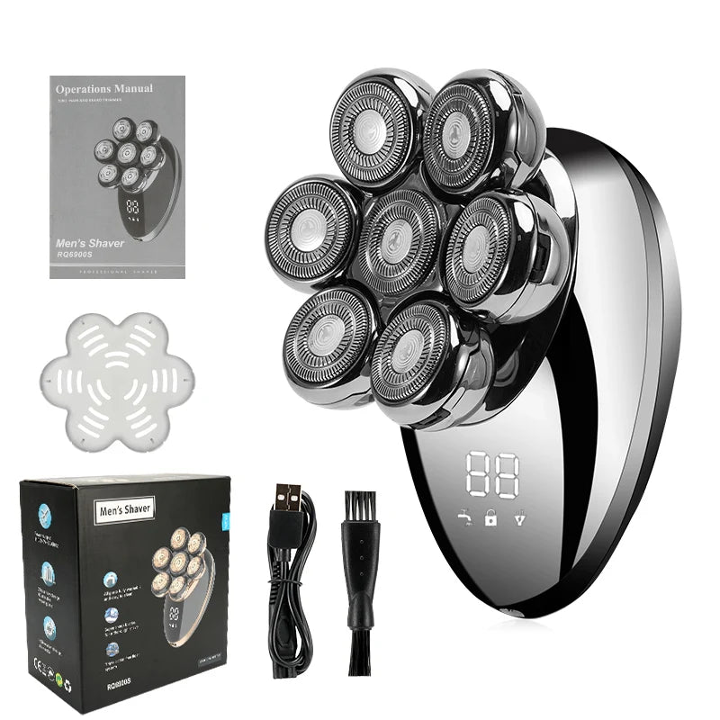 IXP7 Waterproof Floating Men's Electric Shaver - Wet/Dry Beard Trimmer - Electric Razor - Rechargeable - LCD Display + Accessories