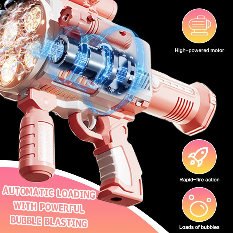 Rechargeable Automatic Bubble Machine Gun, No Drip With Colorful Lights, 10K+ Bubbles
