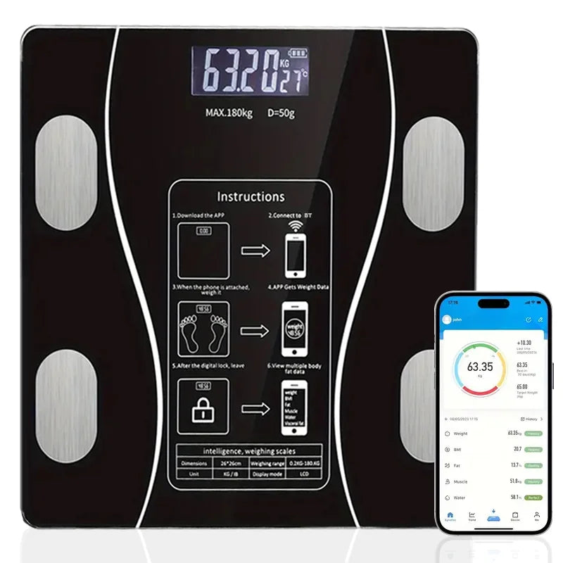 Smart Body Fat Scale - Wireless LED Digital - Bathroom Weight Scale - Body Composition Analyzer