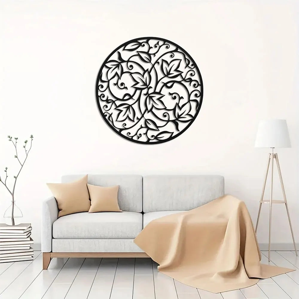 Elegant Black Metal Mandala Wall Art - Indoor/Outdoor Iron Mural
