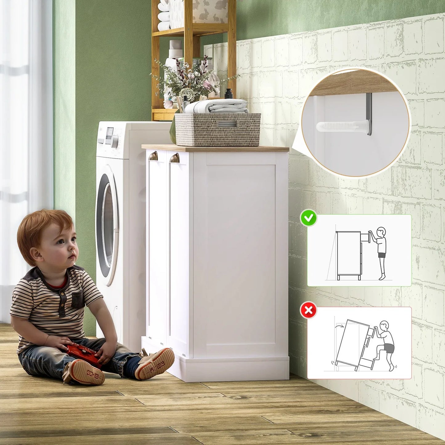 Laundry Hamper Cabinet - Tilt out Bathroom Storage Cabinet - White