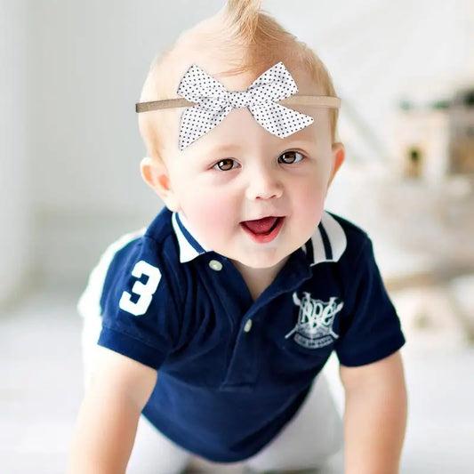 Baby Nylon Headband Bows - 10 Pieces - Handmade Tied Bow For Little Ones & Toddlers - Comfortable, Soft & Stretchy