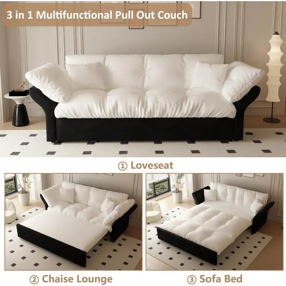 74.8" Queen Pull Out Sofa Bed, 3 in 1 Convertible Sleeper Sofa