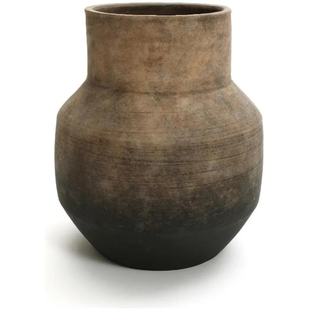 Round Ceramic Flower Vase - 13 Inch Brown Terracotta Vase