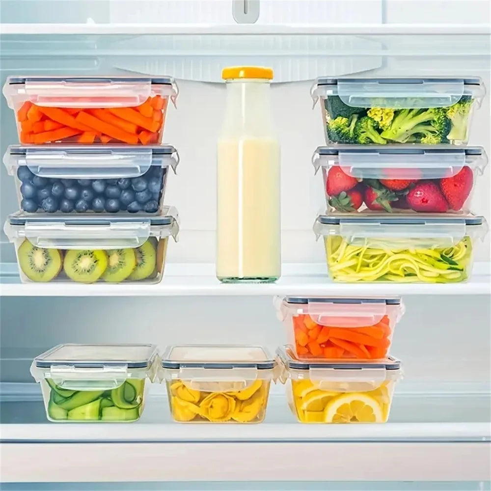 Kitchen Storage Container Set - 24 Pcs - Dishwasher Safe - Reusable Plastic Bins with Flip Lids - Fruits, Vegetables & Meats