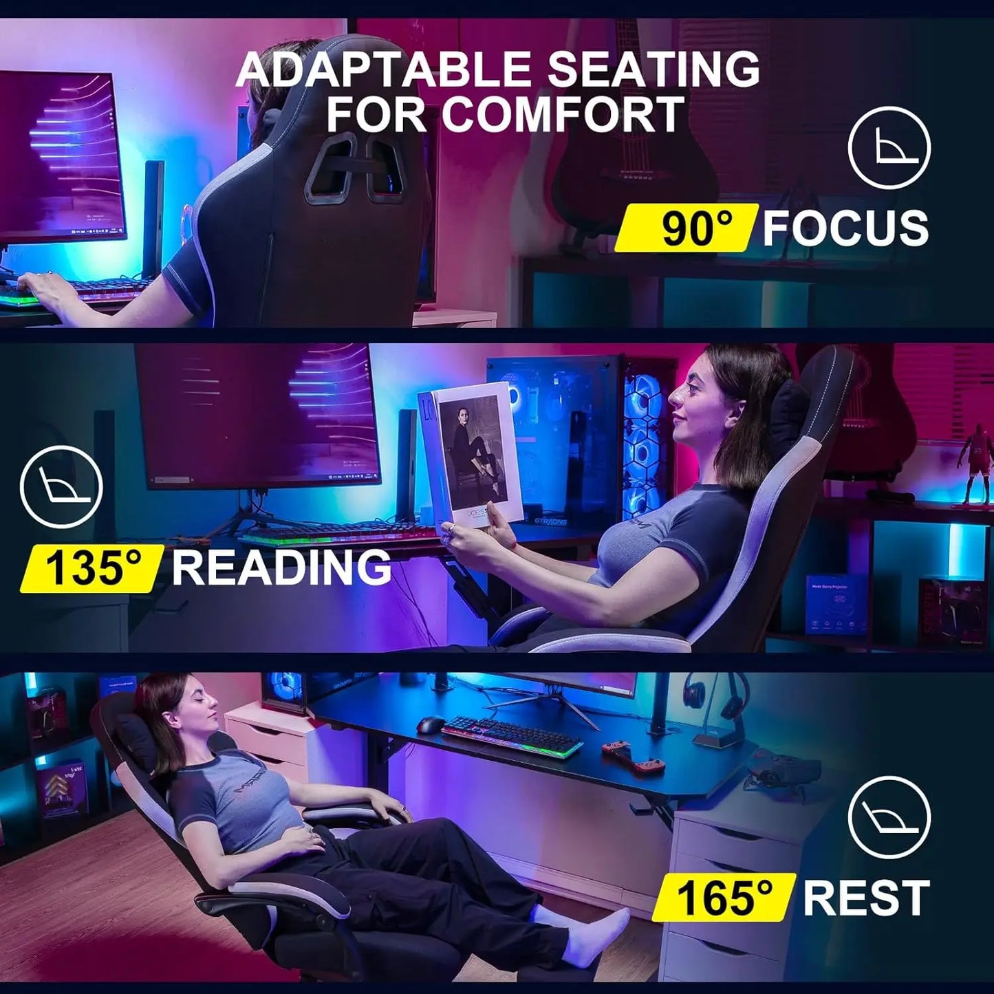 GTPLAYER Gaming Chair, Computer Office Chair with Pocket Spring Cushion, Linkage Armrests and Footrest, High Back Ergonomic Chair