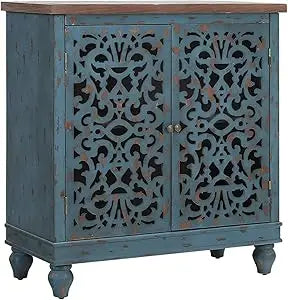 Sophia & William Accent Cabinet with 2 Doors - Distressed Storage Cabinet with Wood Frame and Checkered Patterns - Other Designs