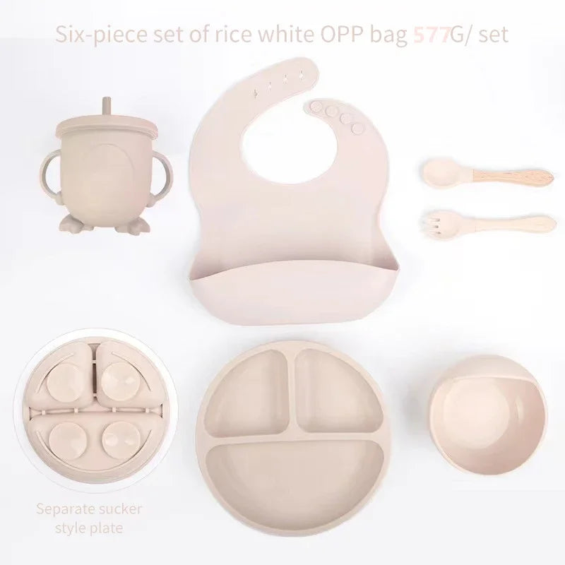 6 PCS Baby Meal Silicone Set - Childrens Meal Training Set w/Cutlery