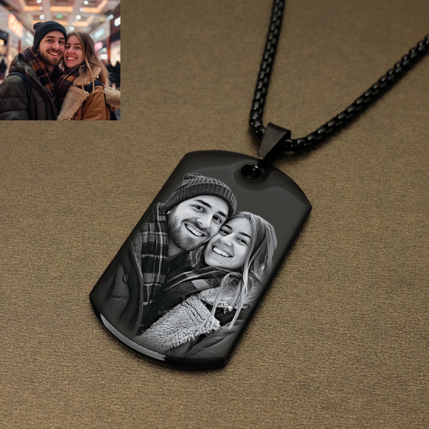 Personalized Engraved Custom Photo and Message Necklace Pendant, Dog Tags