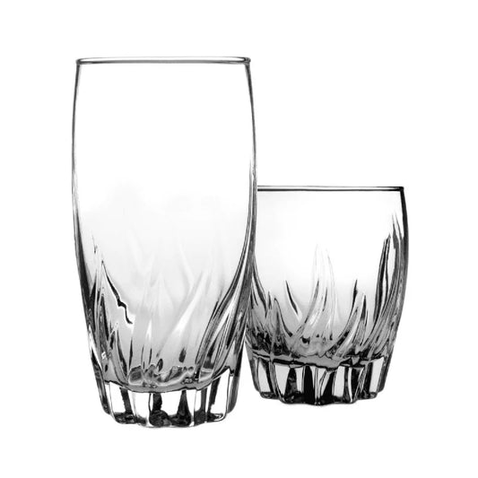 12 Piece Clear Glassware Set - Durable Highball Rocks Glasses - Dishwasher Safe