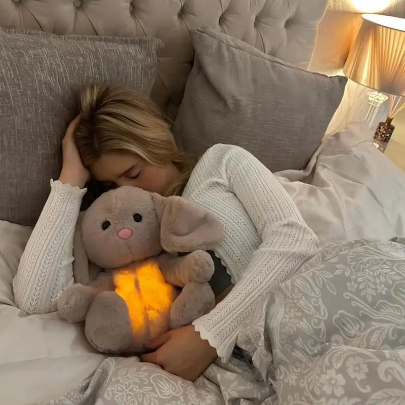 Plush Breathing Bunny Doll For Comfort - Peaceful Music To Relieve Tension & Anxiety & Baby Bunny Also Consoles At Sleepy Time