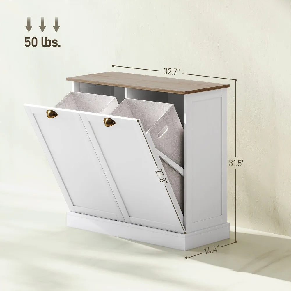Laundry Hamper Cabinet - Tilt out Bathroom Storage Cabinet - White