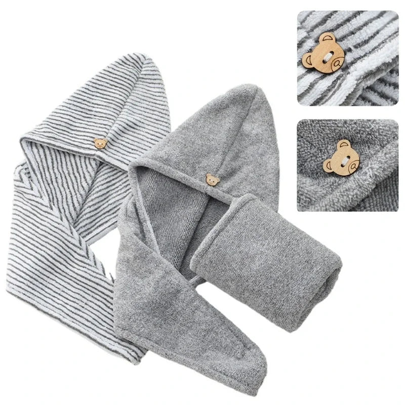 Bamboo/Charcoal Micro Fiber Hair Towel Wrap - Quick Dry Turban with Button - Absorbent & Anti-Frizz
