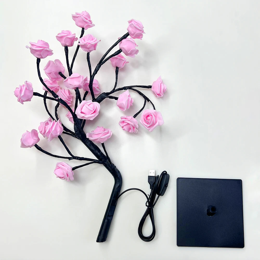 LED Rose Tree Lights 24LEDs - USB Operated Table Lamp - Atmosphere Lighting - Wedding Party Gift, Mother's Day, V-Day & Just Because