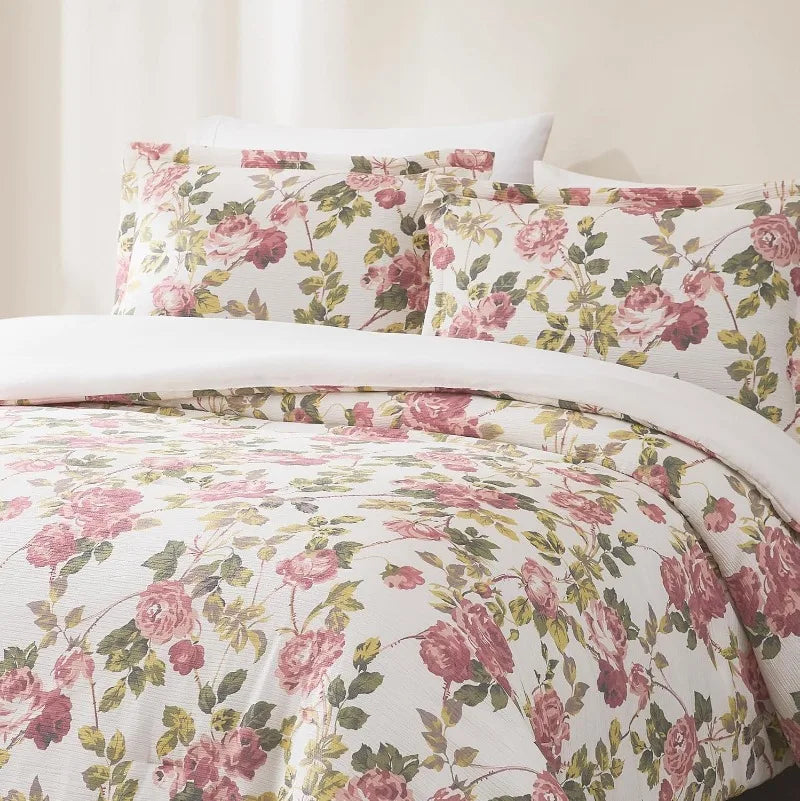 Comforter 3 Piece Set Full/Queen Dusty Rose - Floral Comforter - Pink Flower Bedding Set - Garden Print