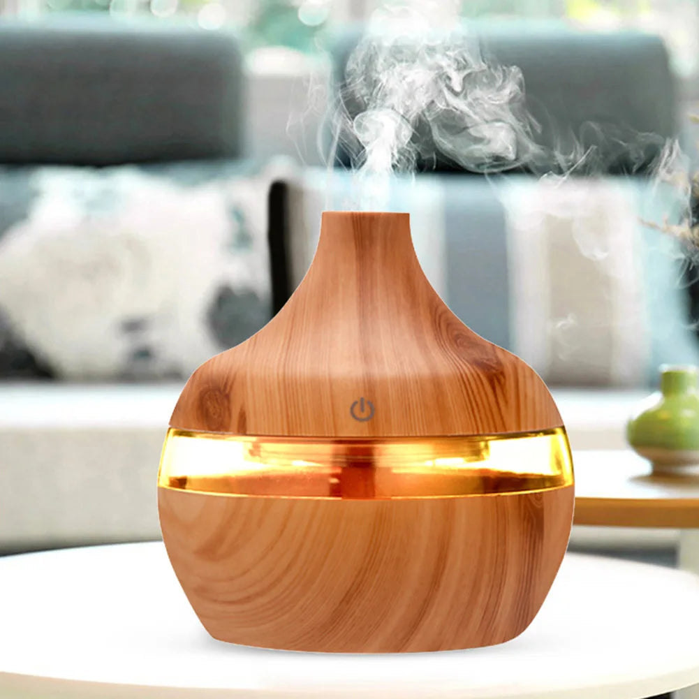300mL Aroma Essential Oil Diffuser - Wood Grain - Desktop - Air Humidifier - Aromatherapy Purifier - Mist Maker